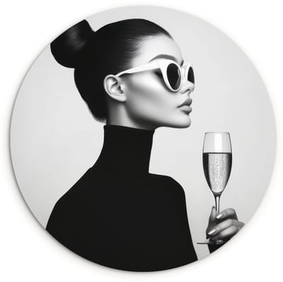 WallCircle® Wandcirkel 120x120 cm - Muurcirkel Vrouw - Champagne - Modern - Muurdecoratie woonkamer - Wanddecoratie slaapkamer - Kamer decoratie accessoires - Ronde schilderijen XXL