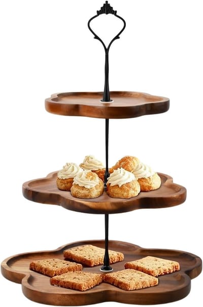 Taartstandaard 3-laags - Houten met metalen handvat - Serveren van desserts - Ideaal voor verjaardagen - ShopVlot