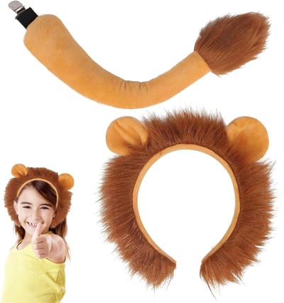 Kostuum voor Kinderen met Leeuwenoren en -staart, Perfect voor Halloween, Carnaval en Cosplay, Inclusief Haarspeld voor Feestjes