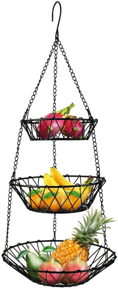 Dailygoods- Fruitmand 3-laags - Hangende Groentemand - Opbergmand - Duurzaam Materiaal - Elegant Ontwerp - Neutraal Kleurenschema