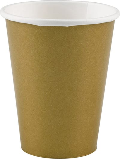 Goudkleurige kartonnen drink bekers 8x stuks 266 ml - Verjaardag feestartikelen