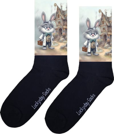 Dokter - Verjaardag cadeau - Grappige sokken - Print sokken - Leuke sokken voor heren en dames - Moederdag - Vaderdag - Cadeau voor hem en haar - Kerstcadeau - Vrolijke sokken - Konijn - Haas- Valentijns cadeau - beterschap Socks - Maat 37-44