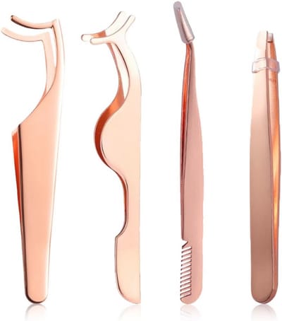 4-delige pincetset voor wimpers - Professionele wimpers verzorging in roségoud
