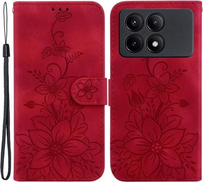 Coverup Hoesje - Geschikt voor Xiaomi Poco X6 Pro 5G Hoesje - Coverup Bloemen Book Case - Rood