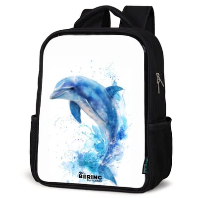 NoBoringSuitcases.com® - Rugzak zwart - Schooltas jongen & meisje - Springende blauwe dolfijn - Rugtas voor school - Boekentas kind - Schoolrugzak - Kinderrugzak