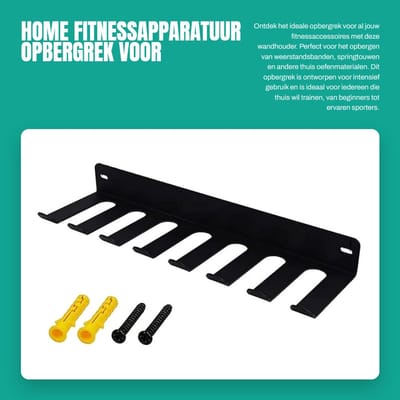 Dailygoods- Opbergrek Zwaargewicht - Opbergrek voor Fitnessaccessoires - Wandhouder - 6 Sleuven - 41cm x 11cm x 5cm - Metaal - Fitnessrek