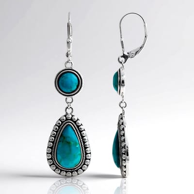 Cavill - Zilveren Oorbellen 925 Sterling - Blauwe Kingman Mohave Turkoois 6,3 ct - Peervorm & Rond Cabochon - Geoxideerd - Boho Stijl voor Dames