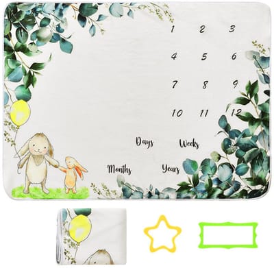 Babydeken - Registreert de maandelijkse groeimijlpalen van je baby - Geschikt voor newbornfotografie - Een persoonlijk kraamcadeau voor kersverse moeders - Afmeting 150x100cm -Stijl 4