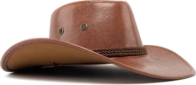 KIMU® Cowboyhoed Leatherlook Cognacbruin - Cognac Bruin Leren Cowgirl Western Hoed PU Leer - Stoere Lederen Cowboy Dames Heren Yellowstone Festival