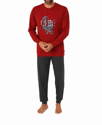 Herenpyjama met lange mouwen en manchetten in elegante look - 212 101 10 905