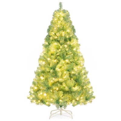 COSTWAY Kunstkerstboom met verlichting, 180 cm, kerstboom met warmwitte ledlampen, 8 modi en metalen standaard, kerstboom voor thuis (fruitgroen)