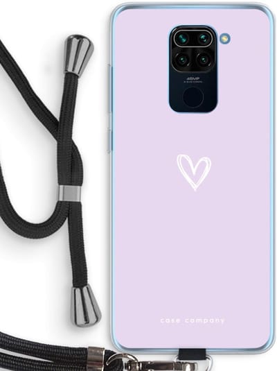 Case Company® - Hoesje met koord geschikt voor Xiaomi Redmi Note 9 hoesje met Koord - Klein hartje paars - Telefoonhoesje met Zwart Koord - Bescherming aan alle Kanten en Over de Schermrand
