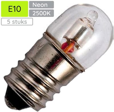 Miniatuur Signaallamp E10 230V - 5 stuks - T9 Neonlamp Ø9mm - 23mm - 2500K - Dimbaar - Rood