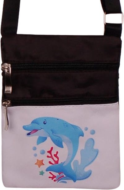 Schoudertasje - Dolfijn Geanimeerd Splash - Koraal & Zeesterren - Zwart - Verstelbaar - 19x14,5cm