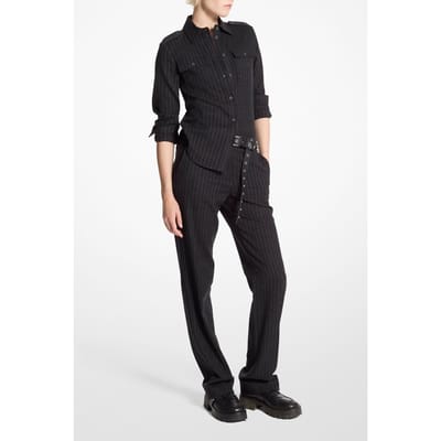 Michael Kors Wool Fitted Army Shirt Charcoalhthr Size: XXS | Long-Sleeved Tops Outlet | Dames | Zwart