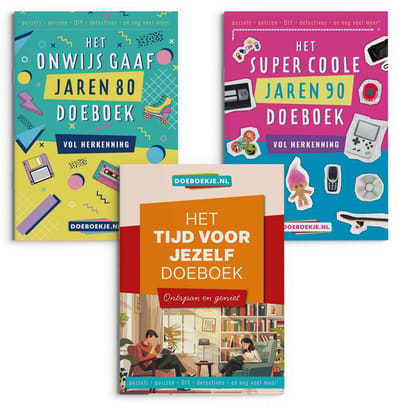 Onwijs Gaaf Jaren 80 + Super Coole Jaren 90 + Tijd voor Jezelf Doeboek - puzzels, detectives, quizzen - voor volwassenen - voordeeltrio