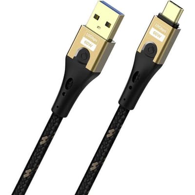 Oehlbach D1C9553 USB-kabel USB-A stekker, USB-C stekker 3 m Zwart/goud Afscherming gevlochten