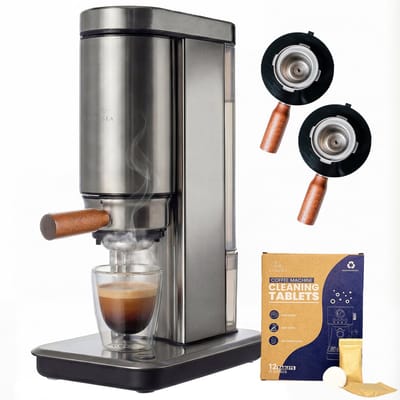 LunaSea® LunaPress - Espressomachine - Boiler Pressure Technology - Pistonmachine - RVS - Geschikt Voor Koffiecups - Inclusief Ontkalkingstabletten