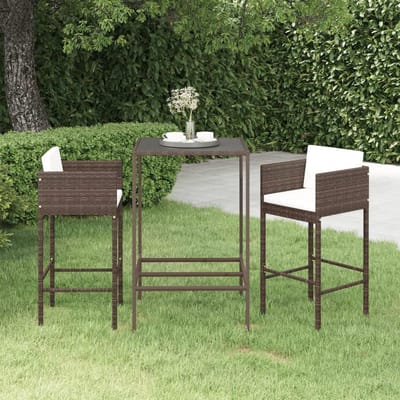 Tuinbarset 3-delig - Buitenbar met krukken - Buitenontspanning - Weerbestendig rotan - 70x70x110 cm - Bruin