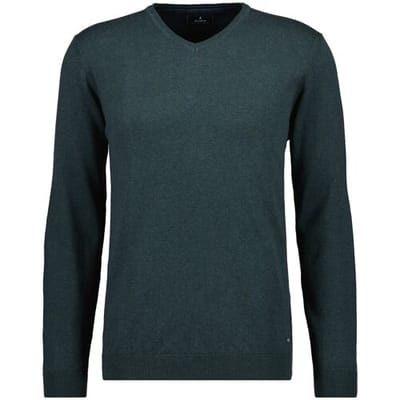 Ragman Trui V-Neck Supersoft Cotton Cashmere Knitted Elbow Patches Donker Groen Melange / male