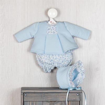 Asi poppenkleding set babyblauw Liberty print poppenoutfit.
