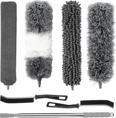 SnelShoppen - Pack van 7 Telescopische Duster, Stofzuiger Stok en Buigbare Hoekbezem, Microvezel tot 240 cm, Stofborstel voor Jaloezieën, Plafonds en