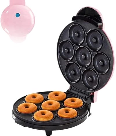 Mini Donut Maker - Snack Machine - Thuis Ontbijt Maken - Antiaanbaklaag - 7 Mini Donuts - Roze