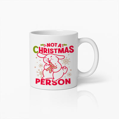 Grappige “Geen Kerstmens” Mok – Schattig Konijntje met Peperkoek Ontwerp, Perfect Anti-Kerstcadeau voor Koffie- en Cacaoliefhebbers