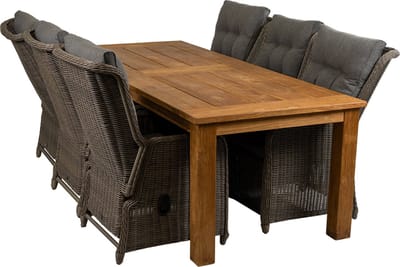 7-delige tuinset | 6 Dublin verstelbare stoelen (SW) | 240cm Ayra tuintafel (Teakhout)