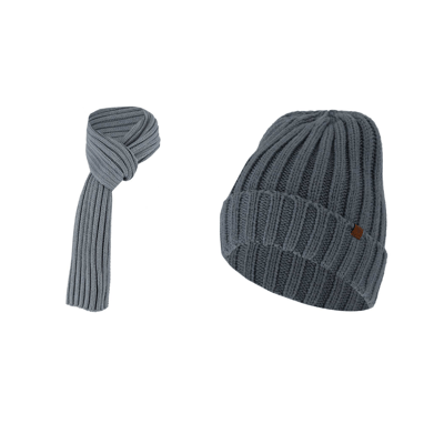 Grofgebreide sjaal + muts heren - Fashion - One size - Denim / One size