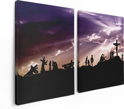 Artaza Canvas Schilderij Tweeluik Kruistocht naar het Kruis van Jezus Christus - 120x80 - Foto Op Canvas - Canvas Print