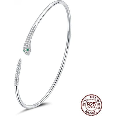 Bamoer Bracelet Serpent Ouvert en Argent 925 Argent Sterling Bracelet Serpent Esprit Cadeau Pour Femmes Bijoux de Fiançailles Scb206 white