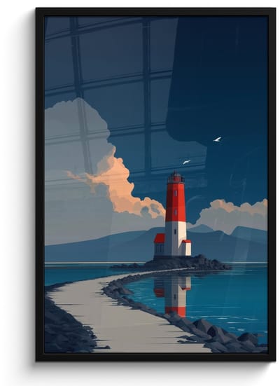 Poster in lijst - Fotolijst 60x90 cm - Posters - Vuurtoren - Zee - Wolken - Posterlijst zwart - Decoratie - Wanddecoratie woonkamer - Muurdecoratie slaapkamer