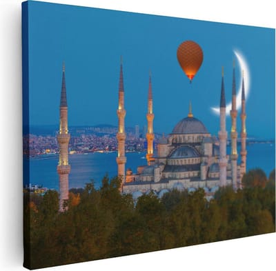 Artaza Canvas Schilderij Moskee Istanbul - 40x30 cm - Klein - Islamitische Wanddecoratie - Muurdecoratie Woonkamer - Kamer Accessoires Skyline