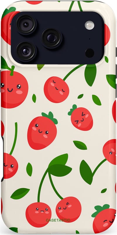 Casetastic hoesje geschikt voor Apple iPhone 17 Pro Max - MagSafe - Dubbellaagse bescherming - Knappe Kers - Fashion Case - Crème Rood Wit Groen