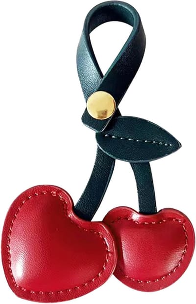 Thijox - Cherry Bag Charm - Lederen Kersensleutelhanger, Modieuze Tashanger, Rode Kersenhanger van Kunstleer, Perfect voor Sleutels en Portemonnee, Sp