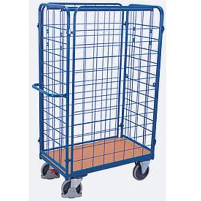 Vierwandige wagen, staal/MDF-plaat, decor gentiaanblauw/beuken, L 1000 x B 700 mm, laadhoogte 1525 mm, inhaakbare zijwanden, EasySTOP, tot 500 kg