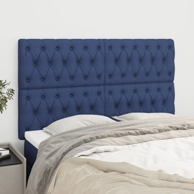 vidaXL - Hoofdbord - blauw - 144x7x118/128 - cm - stof