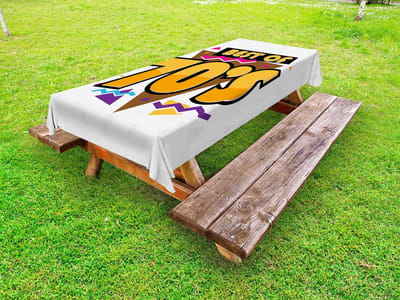 ABAKUHAUS Party Buitentafelkleed, jaren 70 retrostijl, decoratief wasbaar picknicktafelkleed, 145 x 305 cm, Witte mosterd