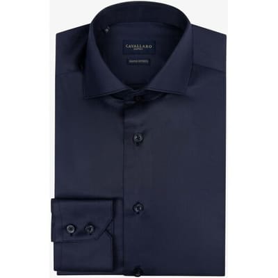 Cavallaro Napoli Overhemd Uni Widespread Doppio Ritorto Two-Ply Cotton Donker Blauw / male