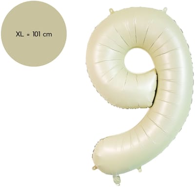 Fienosa Cijfer Ballonnen - Nummer 9 Beige Ivory Kleur - 101 cm - XL Groot - Helium Ballon - Verjaardag Ballon - Verjaardag versiering - Leeftijd verjaardag - Verjaardagsballon - Verjaardag