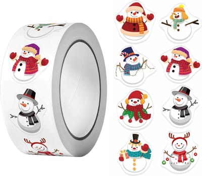 Fako Bijoux - 500 Kerst Stickers Op Rol - 2.5cm - Kerststickers - Christmas Stickers - Label Kerst - Sluitzegel - Sneeuwpop - Snowman - 25mm