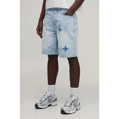 Relaxed Rigid Denim Shorts Met Ster Applicatie | Light Blue | Size 38R