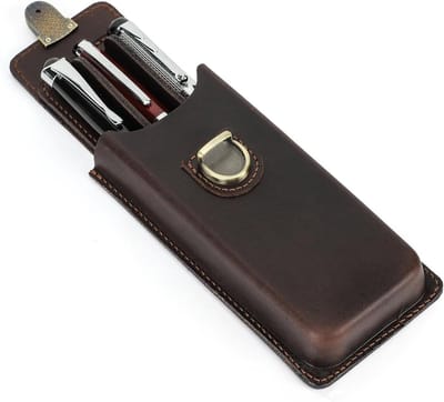 Handgemaakte leren pennenhouder, vintage pennenopberger met 3 slots, perfect als cadeau voor schrijfliefhebbers