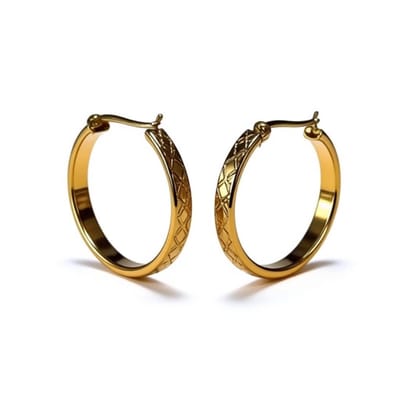 Aramat Jewels | Oorringen | Goudkleurige RVS Oorringen met Ruitjesmotief (25 mm) | 25mm | |2,5mm | Staal | Volwassenen | Verkleurd niet