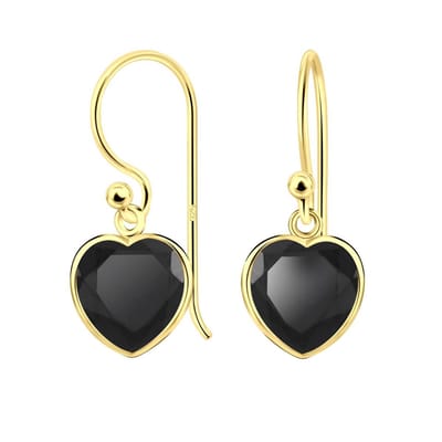Joy|S - Zilveren hart oorbellen - zirkonia 8 mm zwart - gold plated