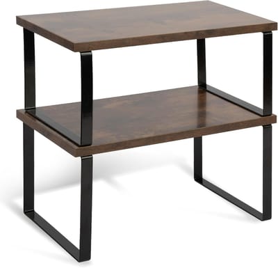 Famanu - Keukenkast Organizer Set van 2, houten en metalen stapelplanken voor aanrecht en voorraadkast, ruimtebesparende kastplank organizer 15 kg