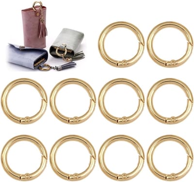 Set van 10 Veer O-Ringen voor Creatieve Projecten, Kleine Sleutelhangers, Handgemaakte Tasaccessoires, DIY Pocket Ringen, Goudkleurig, 33 mm