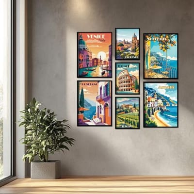 Set van 7 Stijlvolle Wandposters voor Woonkamer en Slaapkamer - Muurdecoratie in Pastelkleuren