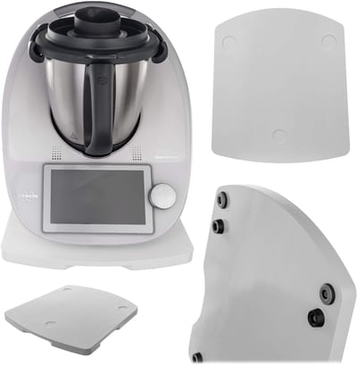 KADAX Glijplank voor Thermomix, plank van hoogwaardig hout met uitsparingen, teflonglijders en rubberen stoppers voor stabiele keukenmachine, stand (wit)